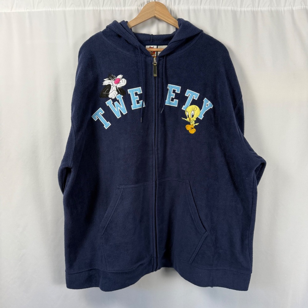 Looney Tunes Tweety Sylvester Fleece Zip Up Hoodie Womens 3X Vintage 90s Y2K